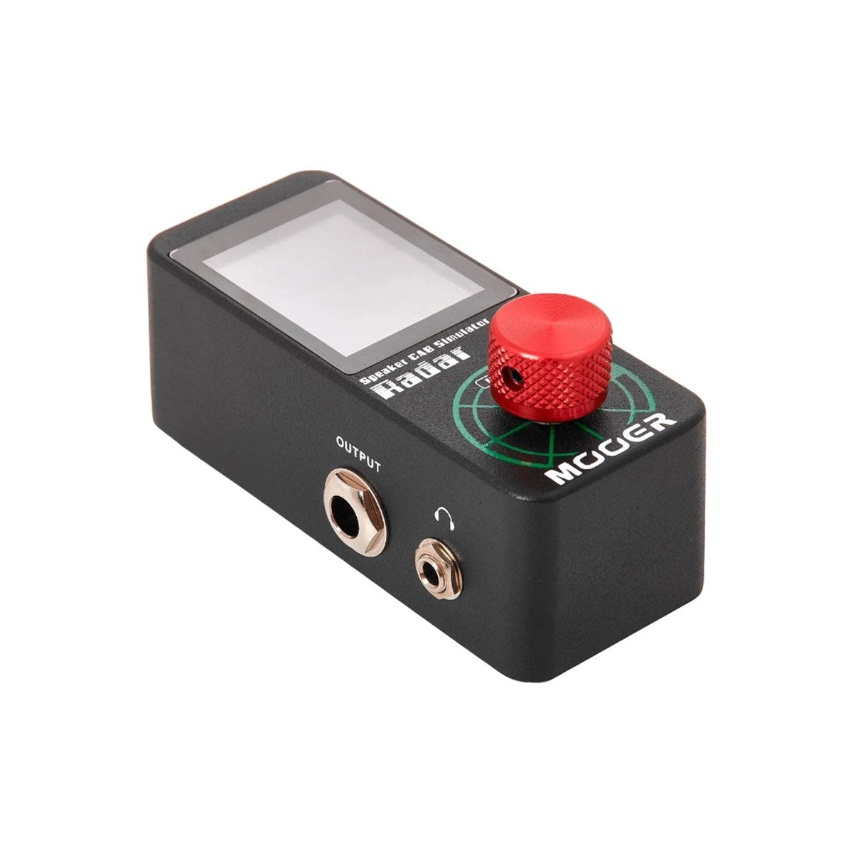 Mooer Radar nhìn nghiêng phía cạnh trái với jack OUTPUT và cổng tai nghe
