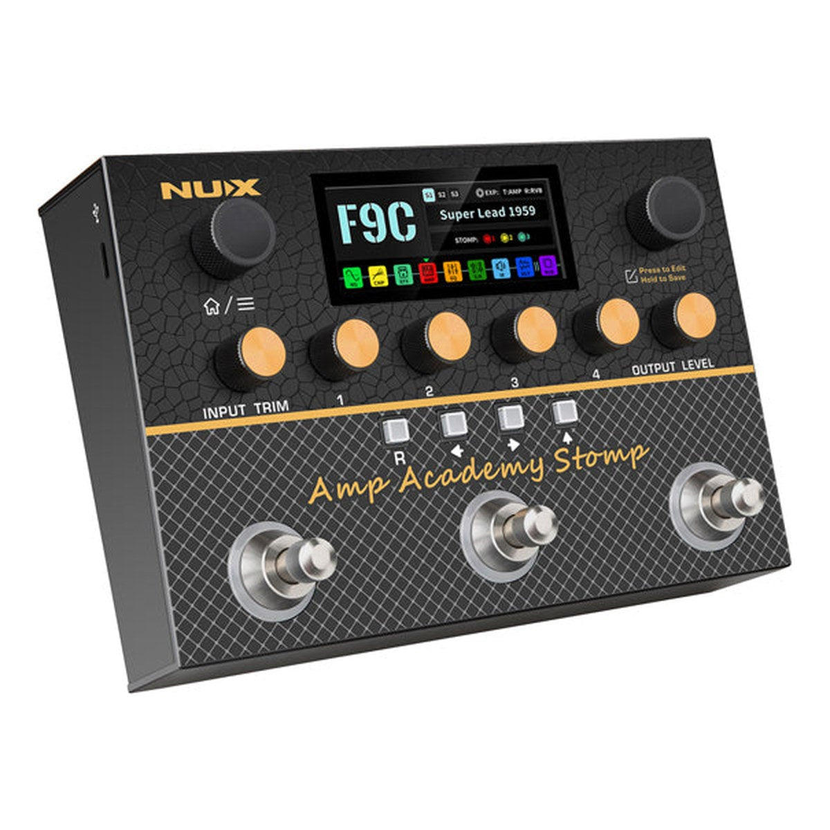 Phơ Giả Lập Amply NUX Amp Academy Stomp NMA-3AAP – Góc nghiêng từ phía trước thấy vỏ nhôm