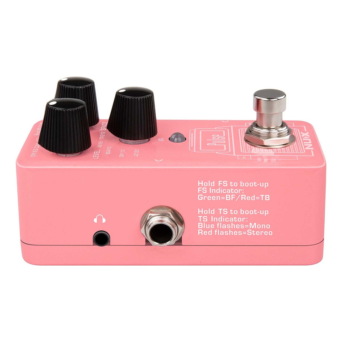 Phơ Giả Lập Amply NUX Pulse NSS-4 – Cạnh bên NUX Pulse NSS-4 với jack 6.35 mm và jack tai nghe 3.5 mm