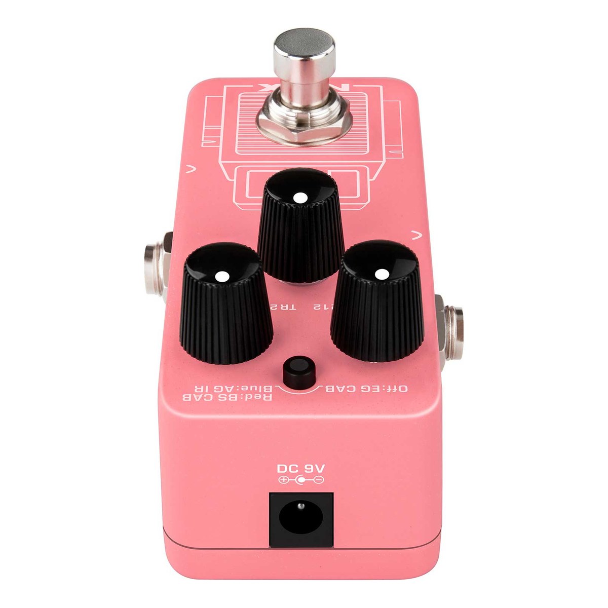 Phơ Giả Lập Amply NUX Pulse NSS-4 – NUX Pulse NSS-4 nhìn từ đầu pedal có jack nguồn DC 9V
