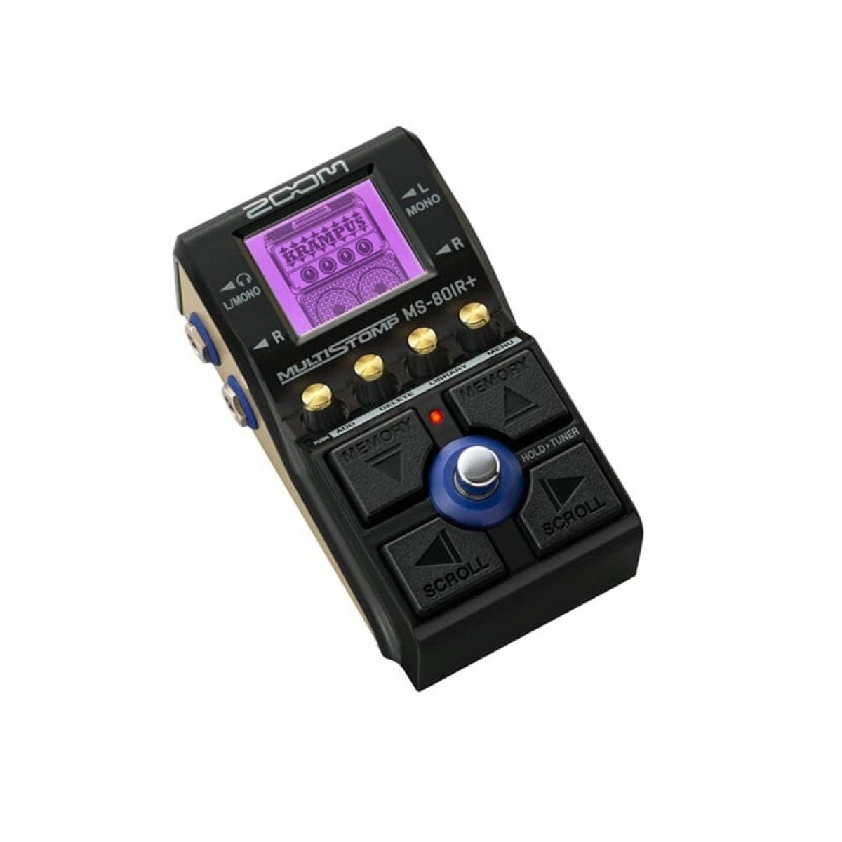 Phơ Giả Lập Amply Zoom MS-80IR+ MultiStomp – góc nghiêng 3/4 thân đen, hông vàng, chữ MS-80IR+