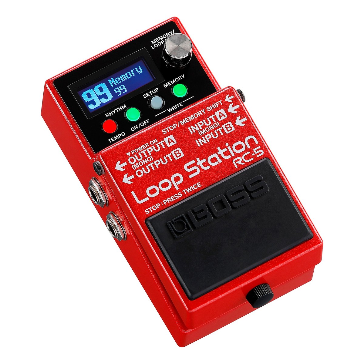 BOSS RC-5 Loop Station nhìn nghiêng, thấy jack OUTPUT A, B bên trái