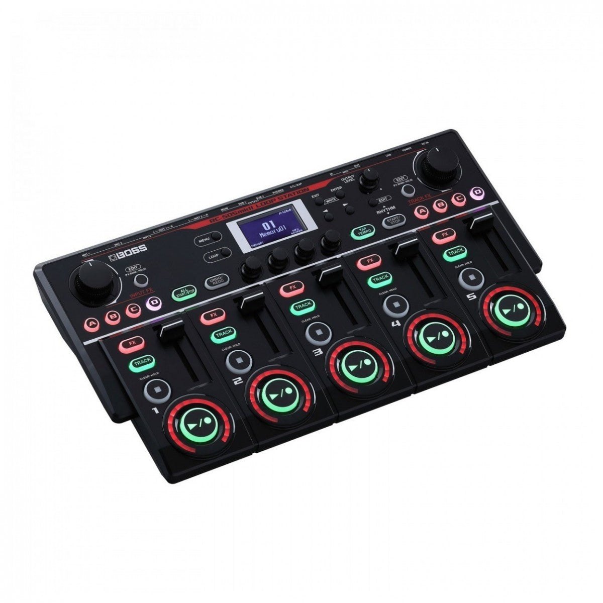 Phơ Looper BOSS RC-505mkII Kèm Micro Shure SM58 – looper RC-505MKII nhìn nghiêng 3/4 với 5 track và màn hình