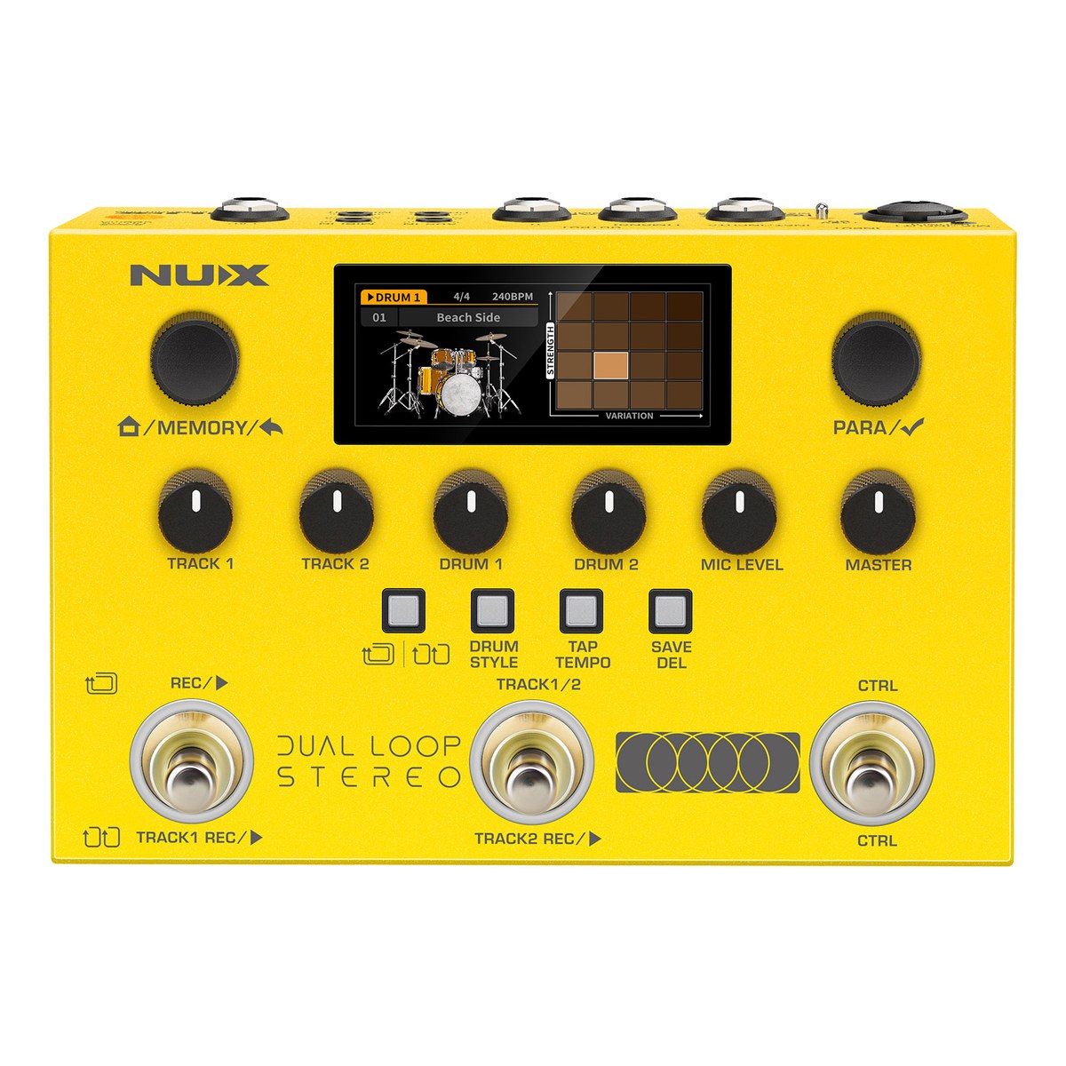 Phơ Looper NUX Dual Loop Stereo NML-3DLS – Mặt trên NUX Dual Loop Stereo với màn hình LCD màu, 8 núm, 3 footswitch