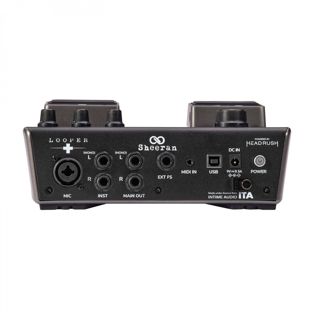Phơ Looper Sheeran Looper+ – mặt sau với cổng MIC, INST, MAIN OUT, EXT FS, MIDI IN, USB, DC IN