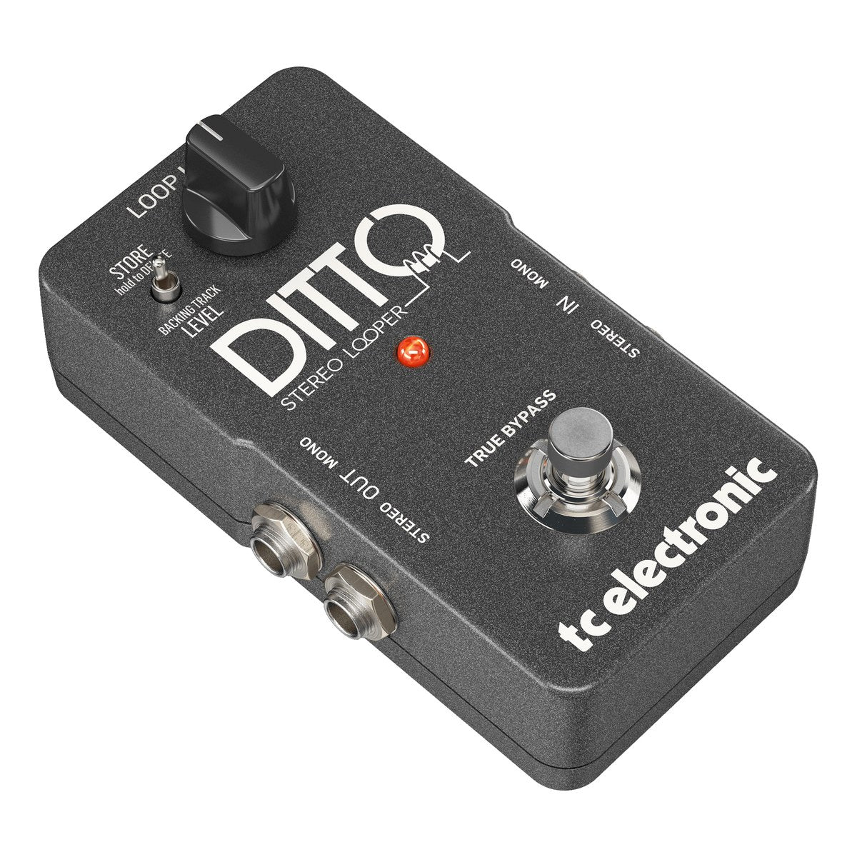Phơ Looper TC Electronic Ditto Stereo Looper - Ditto Stereo Looper nhìn nghiêng bên trái, hai cổng OUT MONO và STEREO