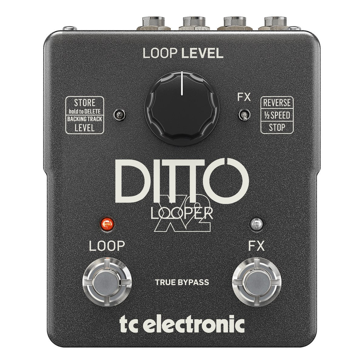 mặt trên TC Electronic Ditto X2 với núm LOOP LEVEL, footswitch LOOP và FX