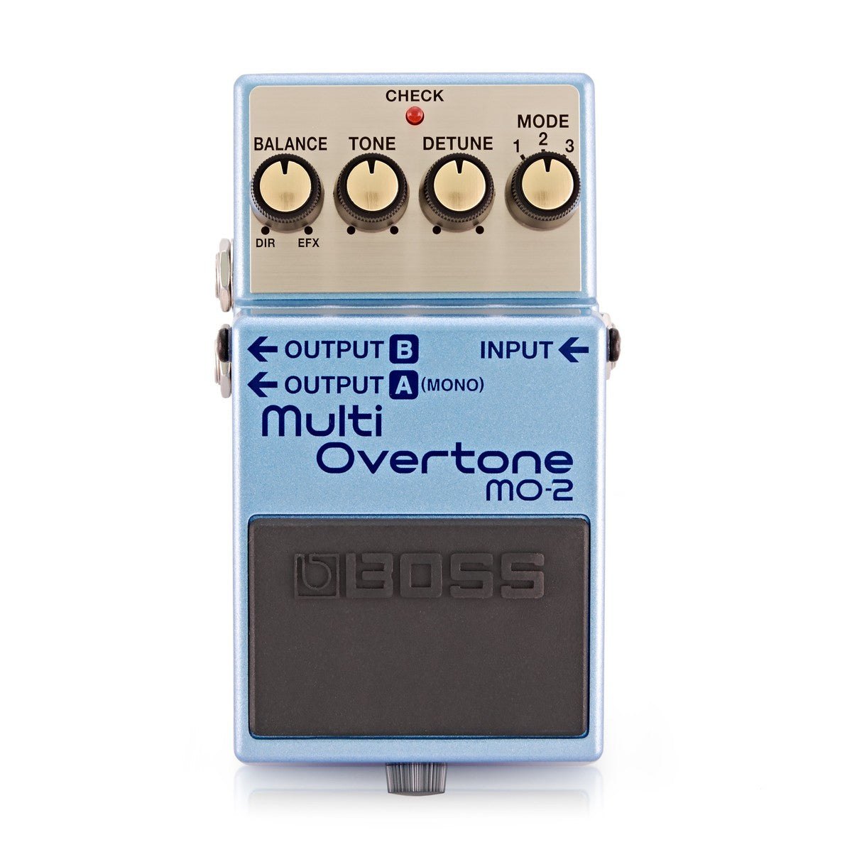 Phơ Multi Overtone BOSS MO-2 – mặt trên với 4 núm BALANCE, TONE, DETUNE, MODE và đèn CHECK