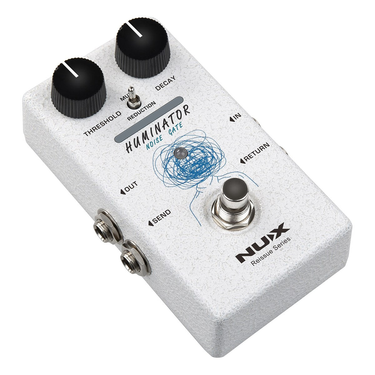 Phơ Noise Gate NUX HUMINATOR NRN-1 – Góc nghiêng NUX HUMINATOR NRN-1 thấy jack hai bên cạnh