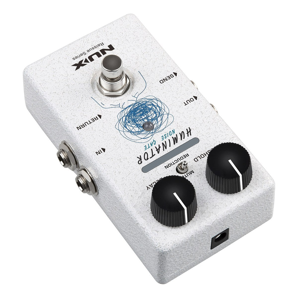 Phơ Noise Gate NUX HUMINATOR NRN-1 – Góc nghiêng phía đầu pedal NUX HUMINATOR NRN-1 nhìn từ bên còn lại