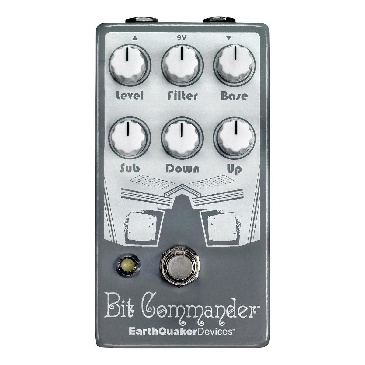 mặt trên chính diện EarthQuaker Devices Bit Commander V2 với 6 núm Level, Filter, Base, Sub, Down, Up