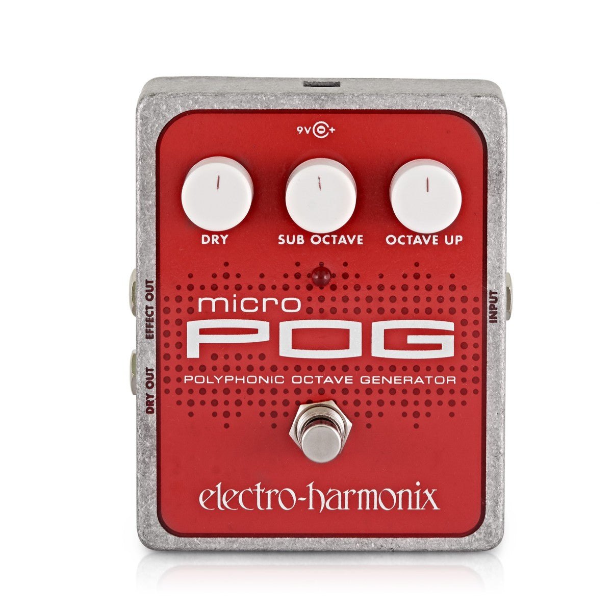 Phơ Octave Electro-Harmonix Micro POG – mặt trên với 3 núm DRY, SUB OCTAVE, OCTAVE UP