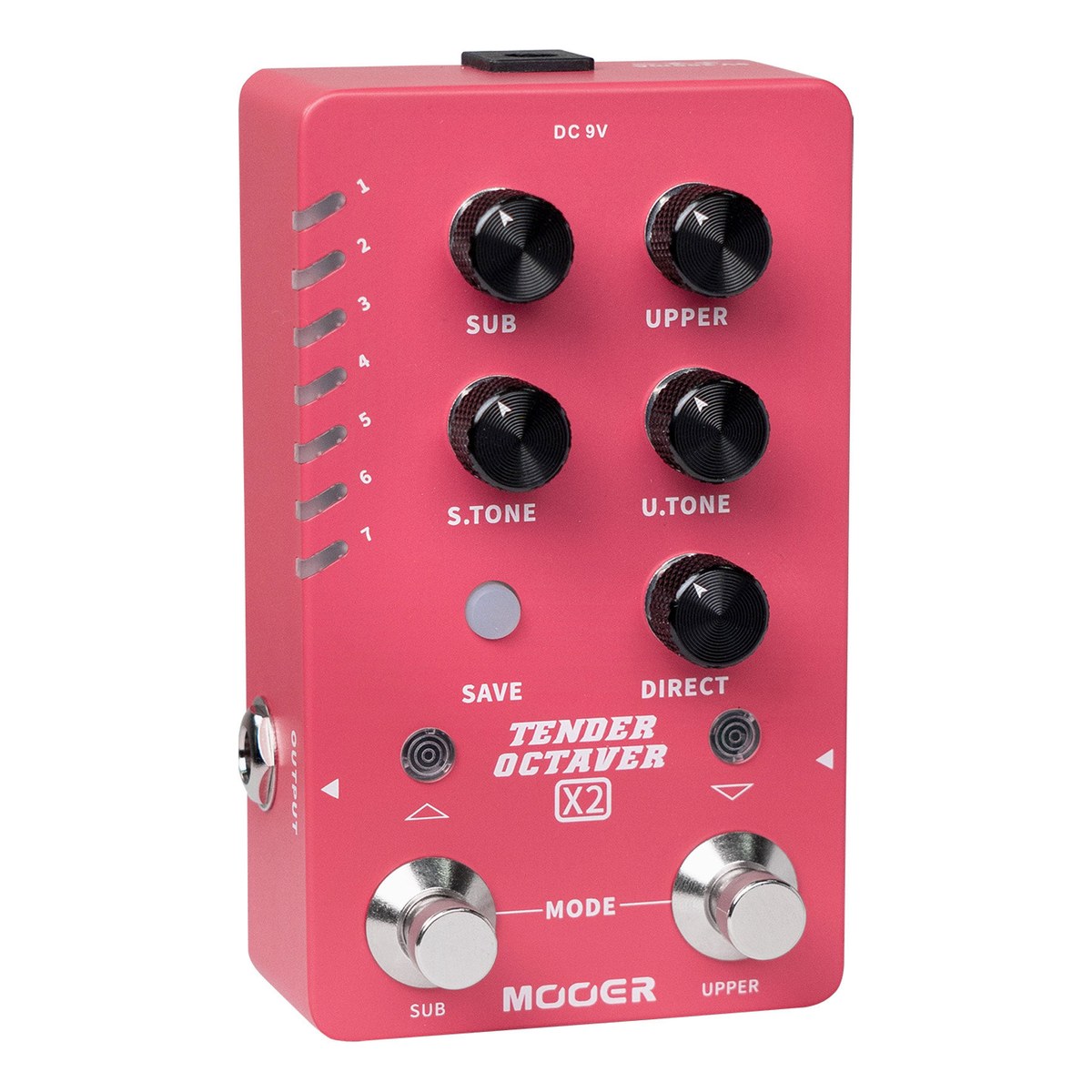 góc nghiêng Mooer Tender Octaver X2 nhìn từ phía jack OUTPUT