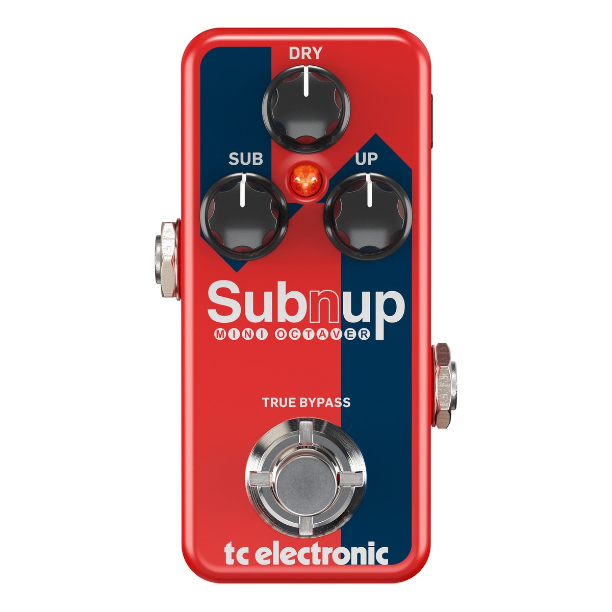 mặt trên TC Electronic Sub 'N' Up Mini Octaver với 3 núm DRY, SUB, UP và footswitch true bypass
