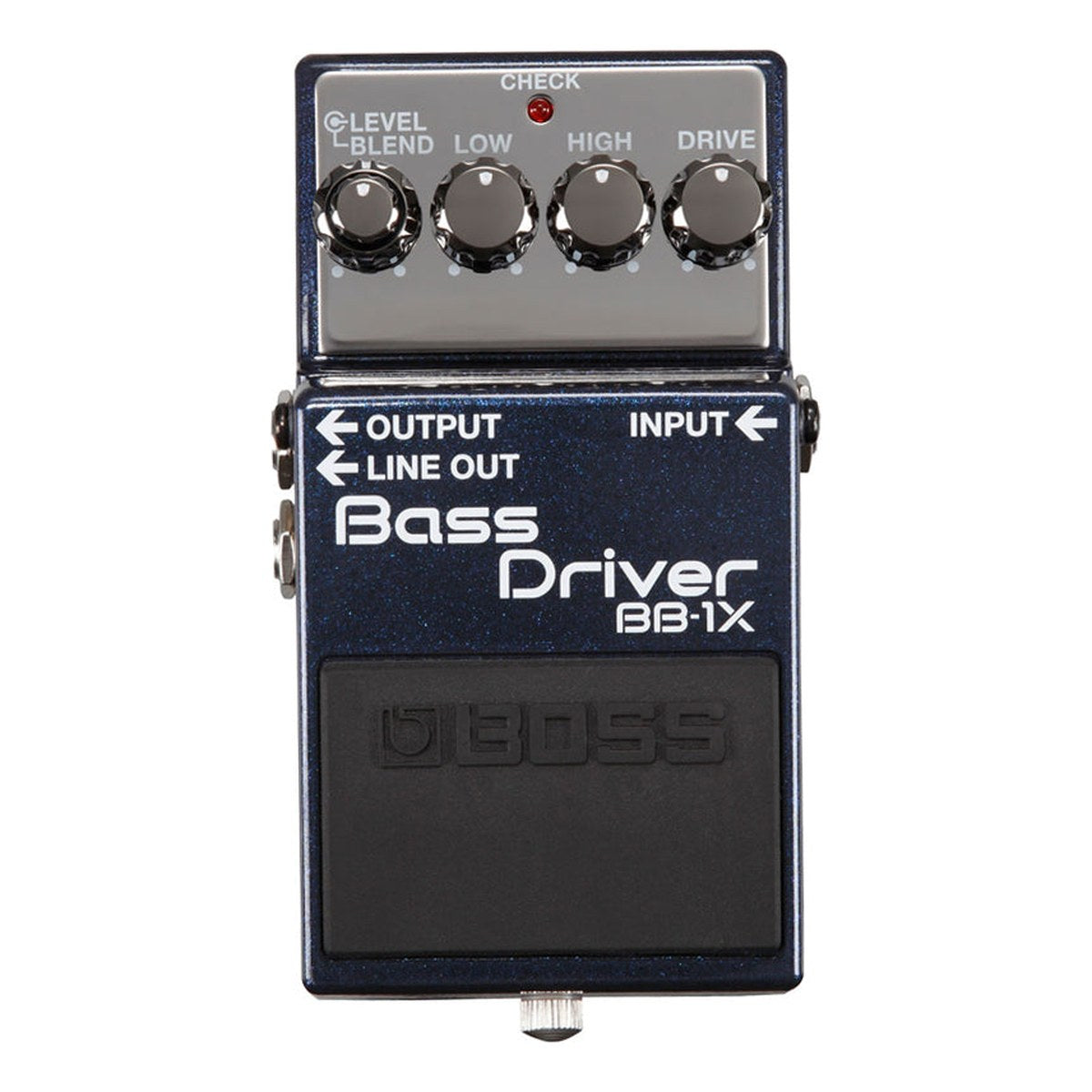 Phơ Overdrive Bass BOSS BB-1X Bass Driver – mặt trên Boss BB-1X với núm LEVEL/BLEND, LOW, HIGH, DRIVE