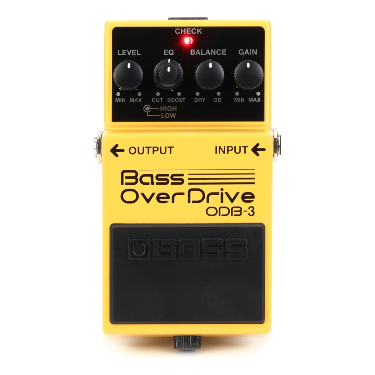 Chính diện BOSS ODB-3 Bass OverDrive với núm LEVEL, EQ HIGH/LOW, BALANCE, GAIN