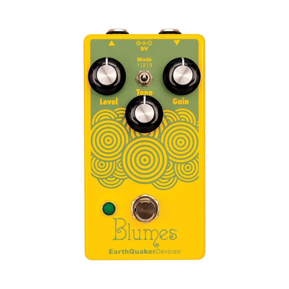 Phơ Overdrive Bass EarthQuaker Devices Blumes Low Signal Shredder – mặt trên với núm Level, Tone, Gain và công tắc Mode 3 vị trí