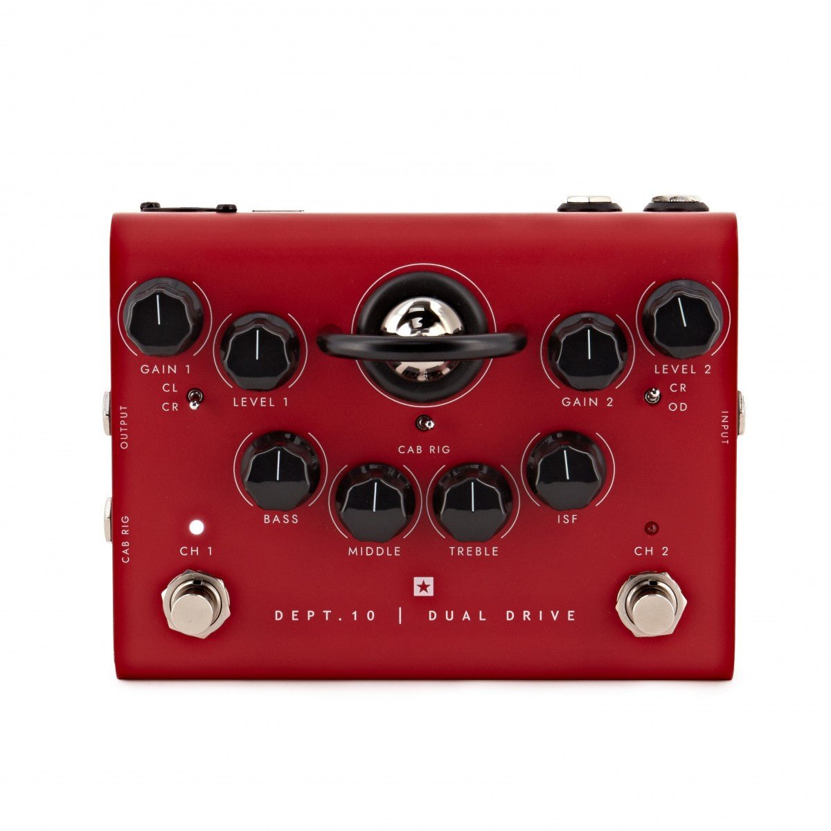 Phơ Overdrive Blackstar Dept. 10 Dual Drive – mặt trên với bóng đèn ECC83, núm GAIN, LEVEL và EQ 2 kênh