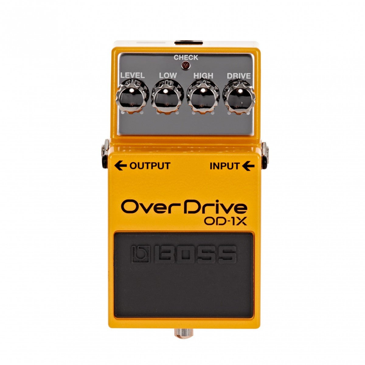 Phơ Overdrive BOSS OD-1X – mặt trên với 4 núm LEVEL, LOW, HIGH, DRIVE và đèn CHECK