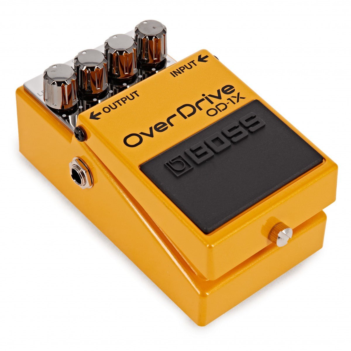 Phơ Overdrive BOSS OD-1X – góc nghiêng 3/4 từ bên trái, thấy jack OUTPUT