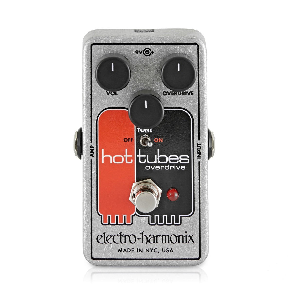 Phơ Overdrive Electro-Harmonix Hot Tubes – mặt trên với núm VOL, OVERDRIVE, TONE và công tắc gạt