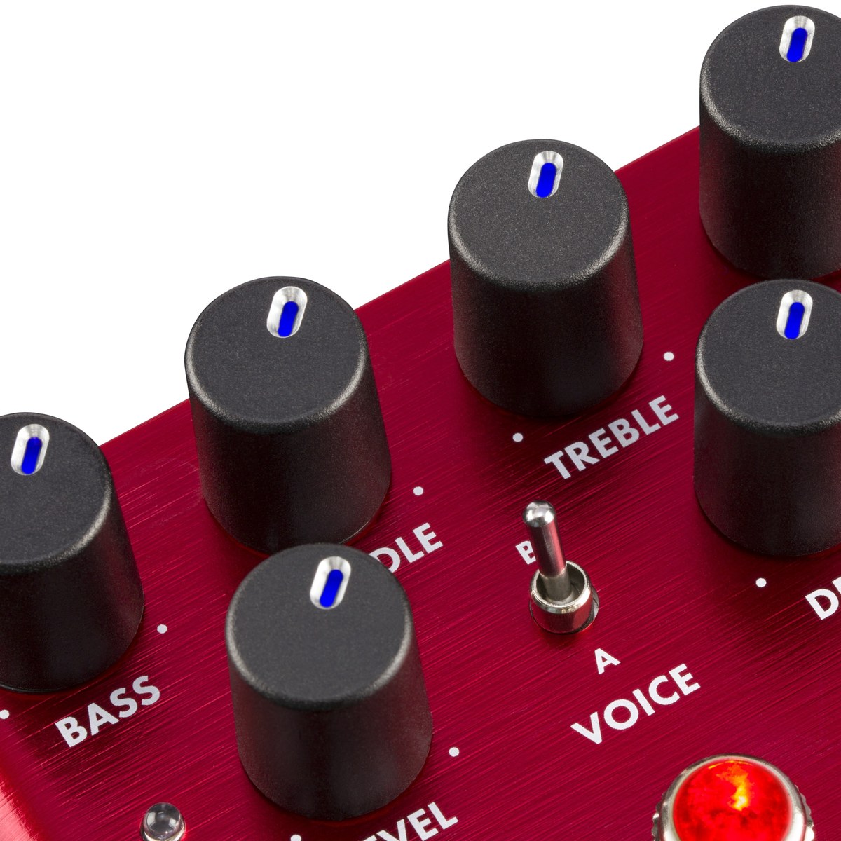 Phơ Overdrive Fender Santa Ana Overdrive – cận cảnh các núm Bass, Middle, Treble, Pres, Level, Drive có đèn LED