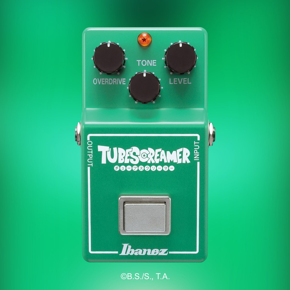 Phơ overdrive Ibanez TS808 Tube Screamer Dragon Ball Z mặt trước, logo kiểu chữ Dragon Ball và đèn LED ngọc rồng một sao