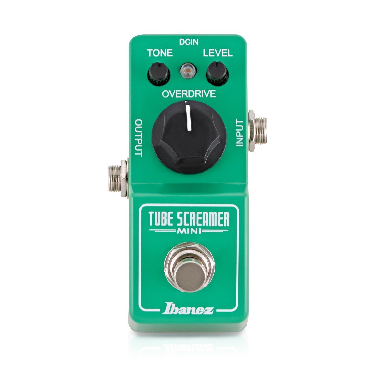 Phơ Overdrive Ibanez Tube Screamer Mini – mặt trên với núm OVERDRIVE lớn, núm TONE và LEVEL nhỏ