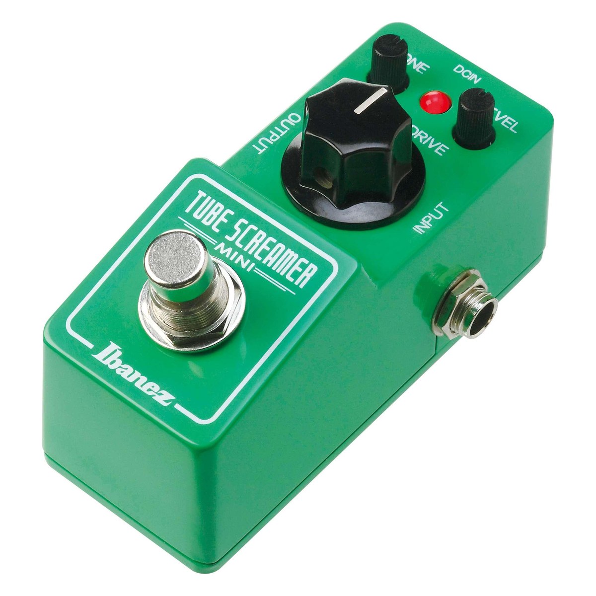 góc nghiêng Ibanez Tube Screamer Mini, thấy logo Ibanez và jack INPUT
