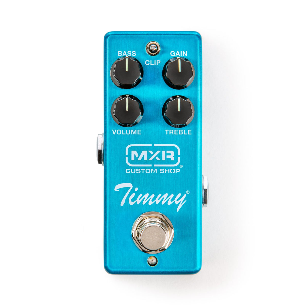 Phơ Overdrive MXR CSP027 Timmy Overdrive Mini – mặt trên vỏ mini xanh nhạt, logo MXR CUSTOM SHOP và chữ Timmy