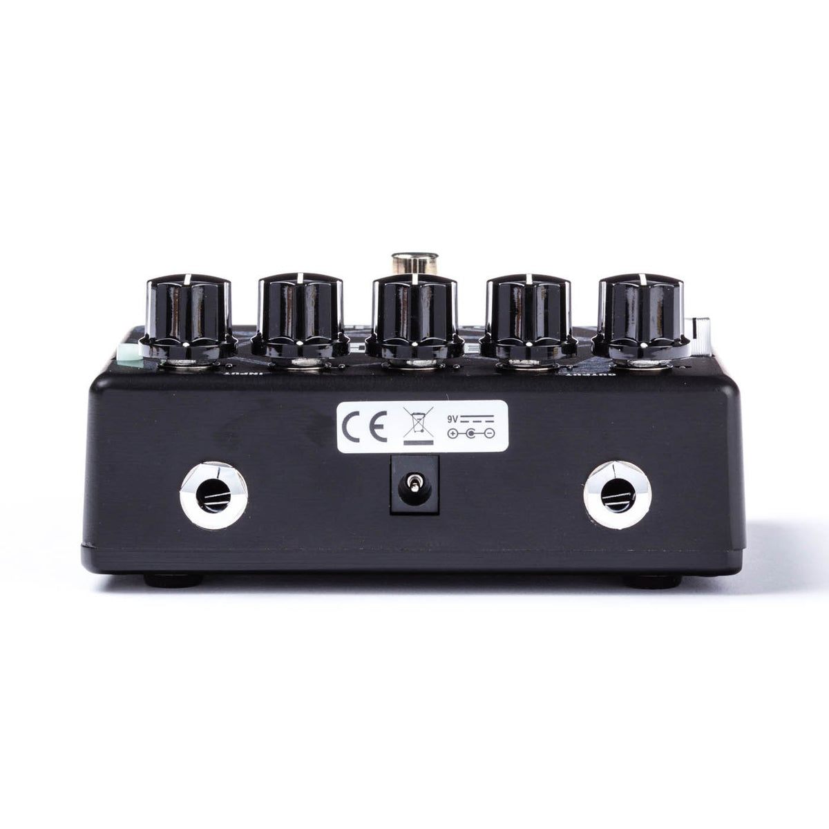 Phơ Overdrive MXR EVH 5150 – đầu sau với 2 cổng jack INPUT/OUTPUT, jack nguồn DC 9V và tem CE