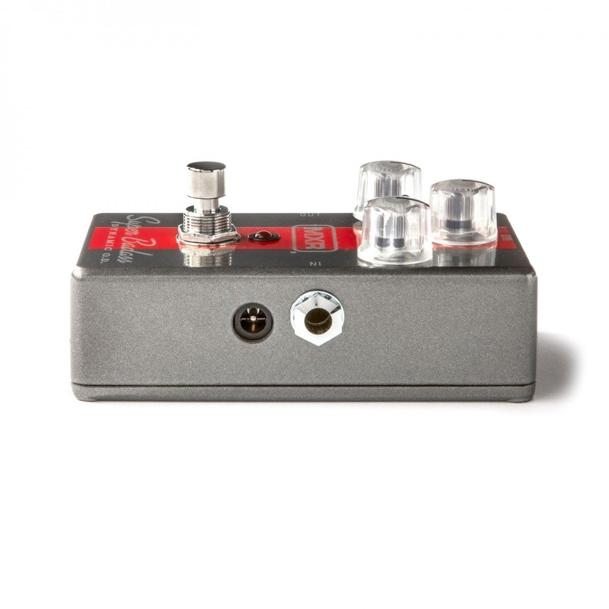 Phơ Overdrive MXR M249 Super Badass Dynamic O.D. – cạnh phải nhìn ngang với cổng nguồn DC và jack input