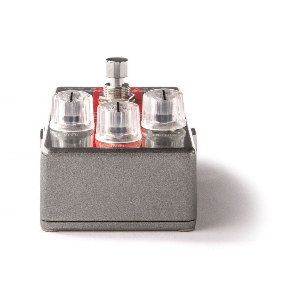Phơ Overdrive MXR M249 Super Badass Dynamic O.D. – đầu phía núm vặn nhìn thẳng, footswitch phía sau