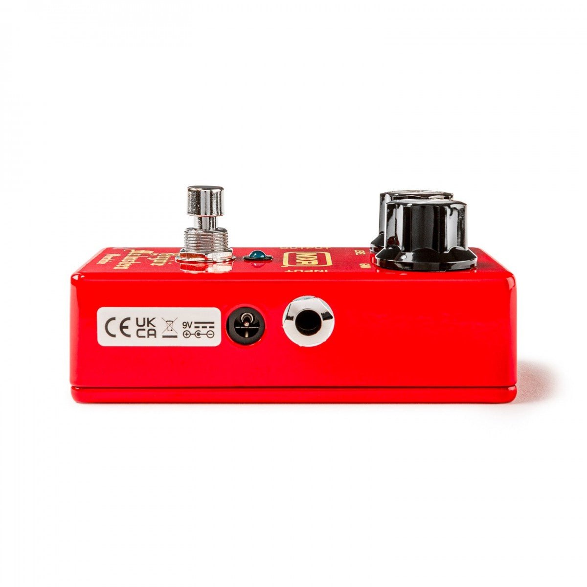 Phơ Overdrive MXR YJM308 Yngwie Malmsteen Overdrive – cạnh phải với cổng INPUT và jack nguồn DC 9V