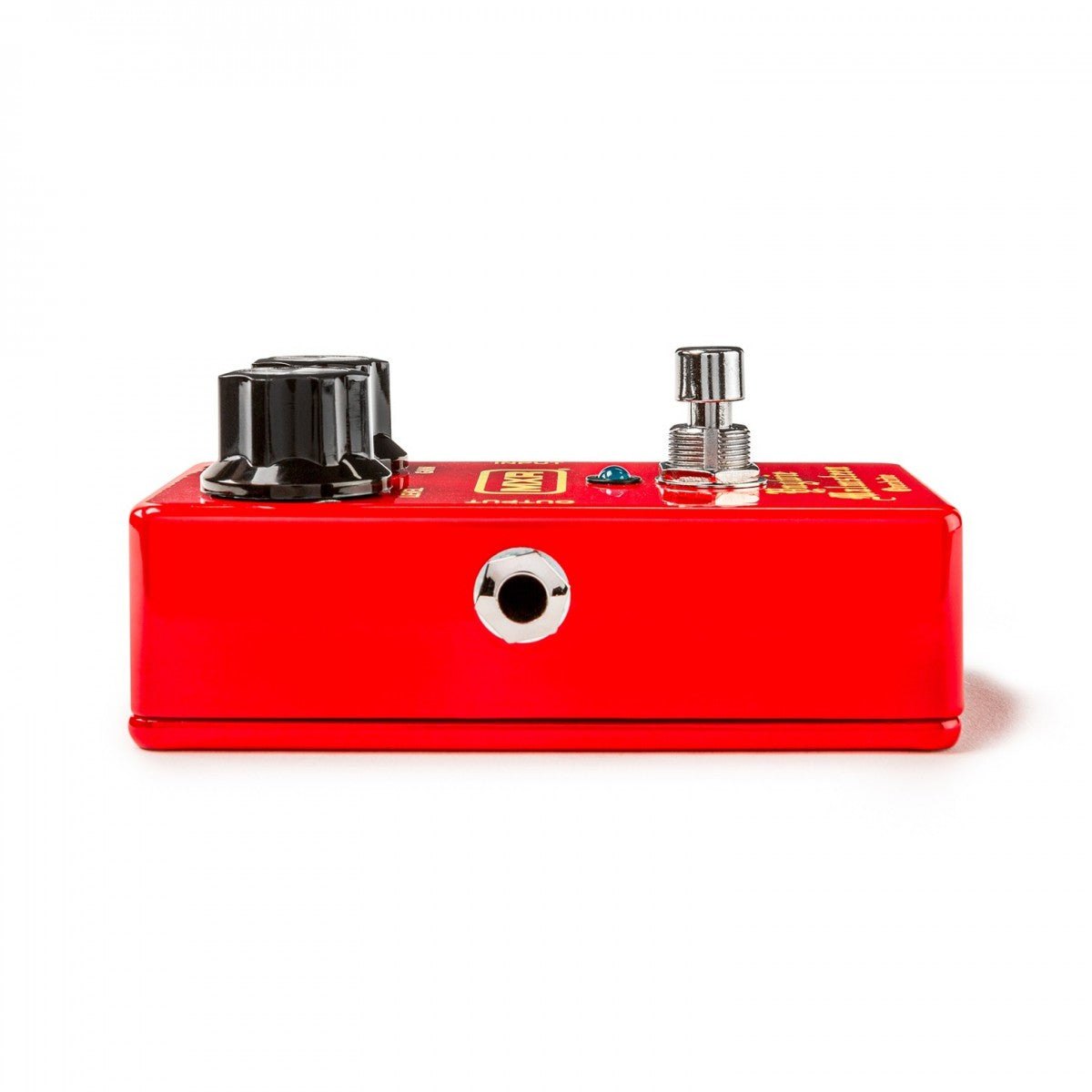 Phơ Overdrive MXR YJM308 Yngwie Malmsteen Overdrive – cạnh trái với cổng OUTPUT, vỏ sơn đỏ bóng