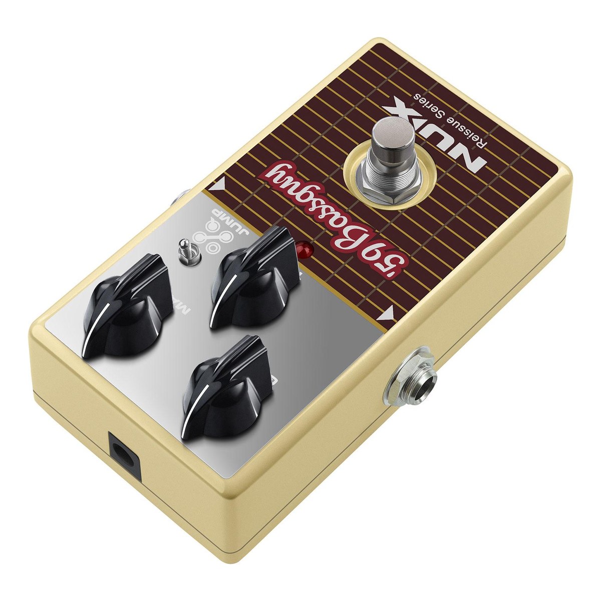 Phơ Overdrive NUX '59 Bassguy – Góc nghiêng phía sau NUX '59 Bassguy thấy jack nguồn DC
