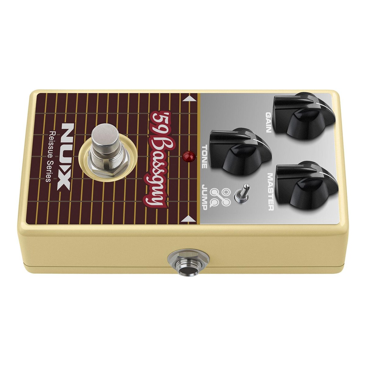 Phơ Overdrive NUX '59 Bassguy – Cạnh bên NUX '59 Bassguy với jack 6.35 mm