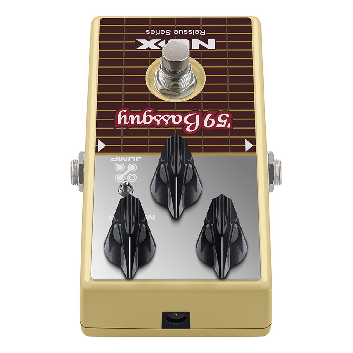 Phơ Overdrive NUX '59 Bassguy – NUX '59 Bassguy nhìn từ phía đầu pedal có jack nguồn