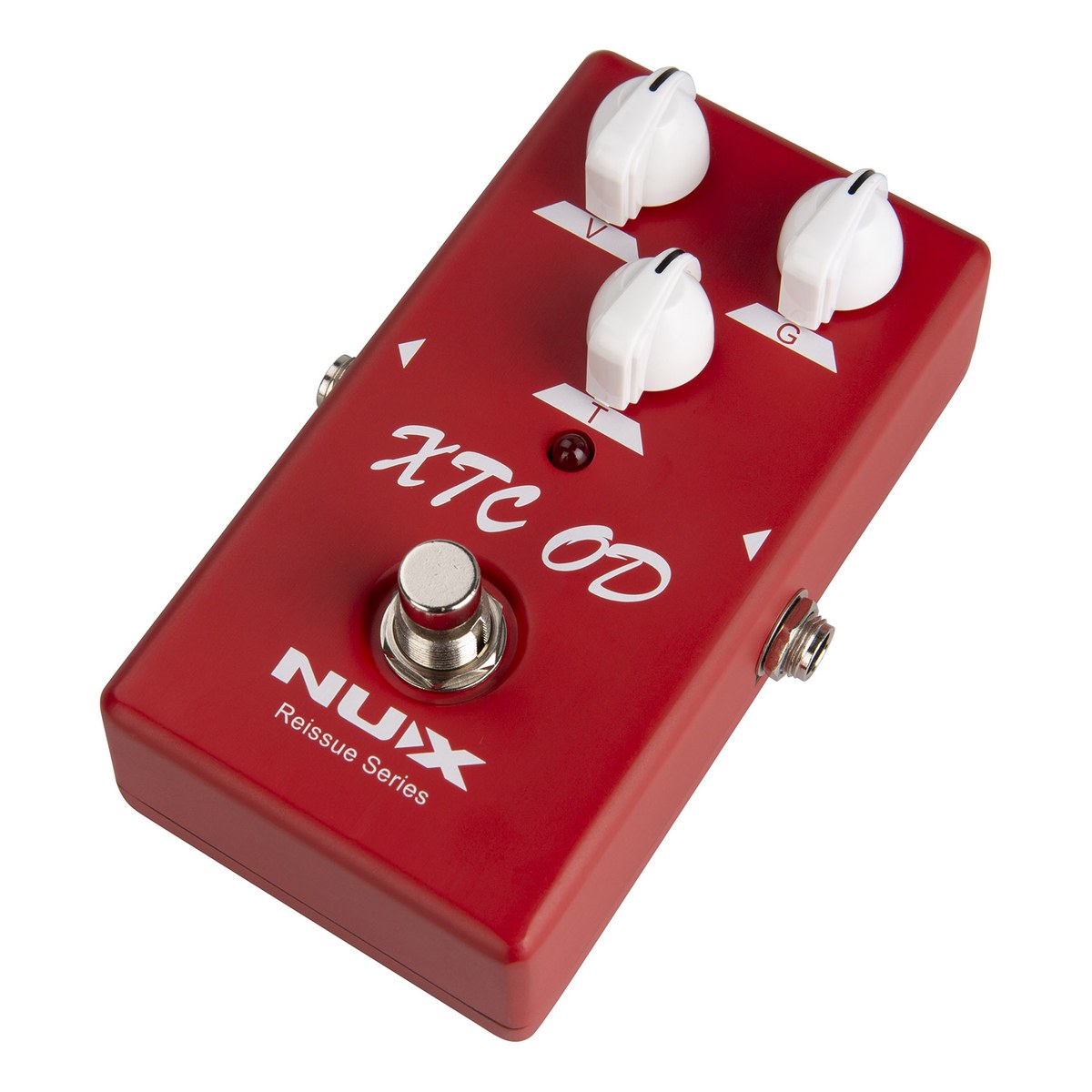 Phơ Overdrive NUX XTC OD – Góc nghiêng phía trước của XTC OD, vỏ đỏ dòng Reissue Series