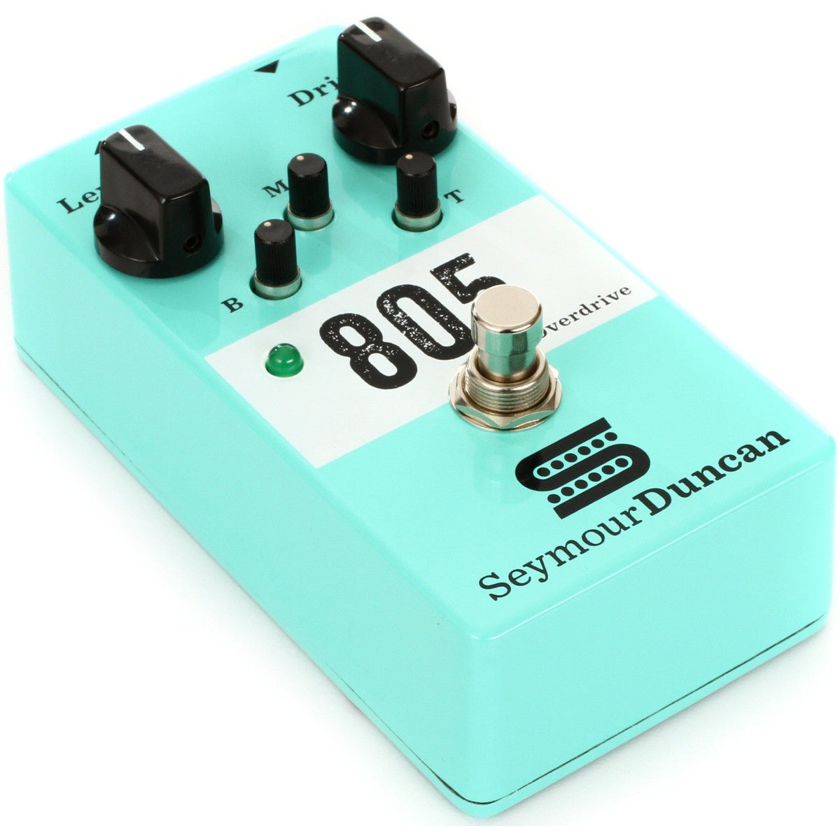 Phơ Overdrive Seymour Duncan 805 Overdrive – góc nghiêng 3/4, vỏ xanh ngọc với logo Seymour Duncan
