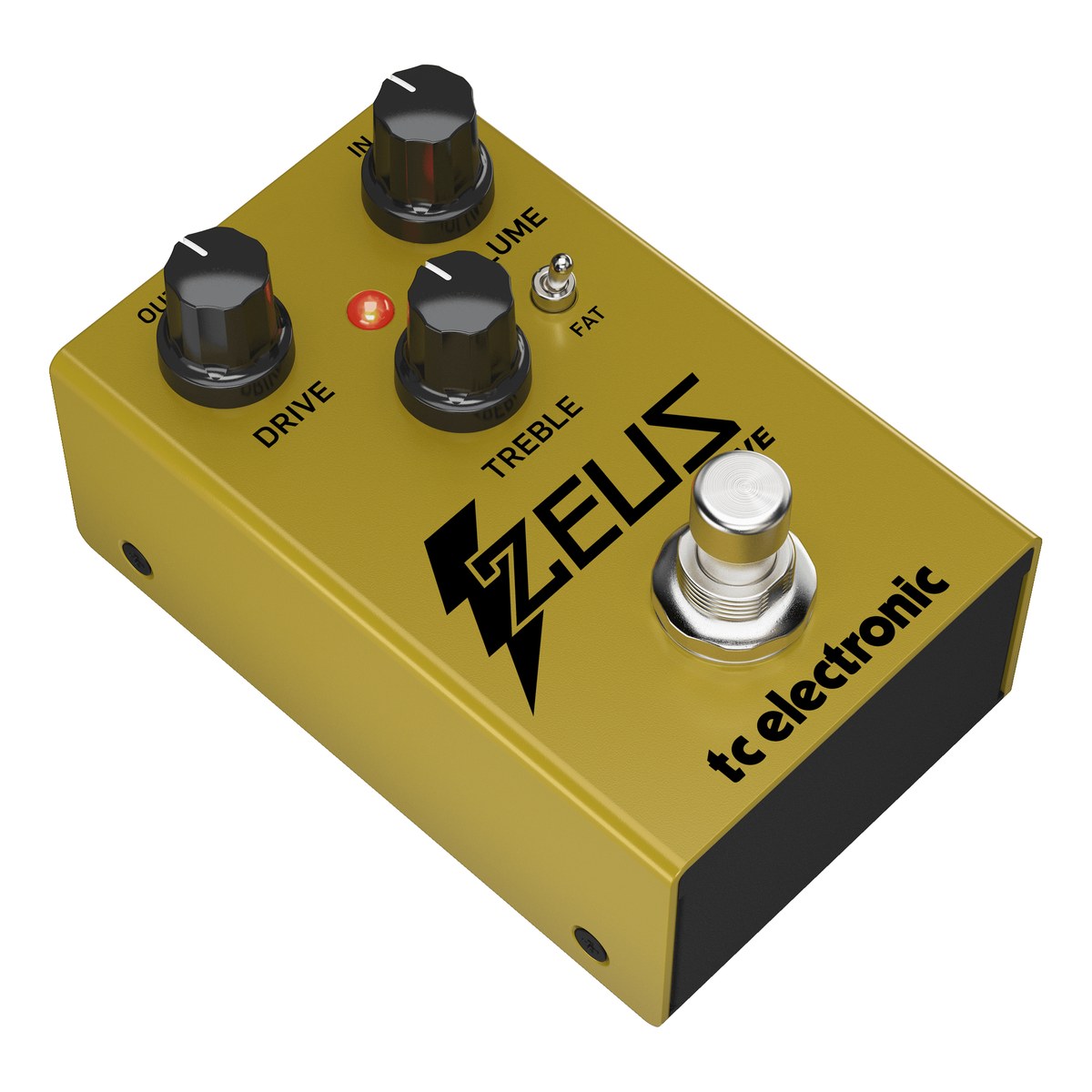 Phơ Overdrive TC Electronic Zeus Drive Overdrive - Zeus Drive Overdrive nhìn nghiêng từ bên trái, vỏ vàng đồng