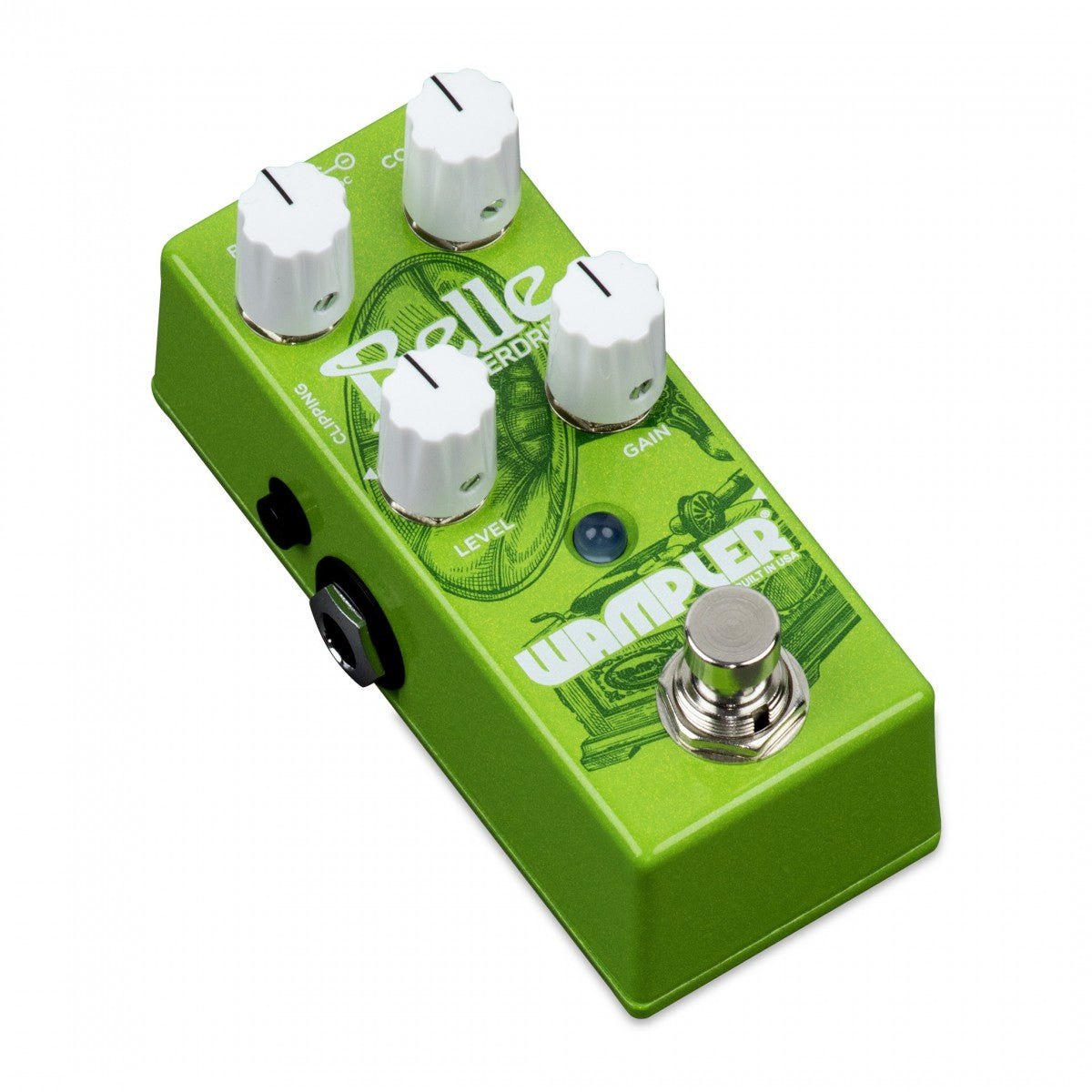 Phơ Overdrive Wampler Belle – góc nghiêng 3/4 bên trái với công tắc CLIPPING và jack cạnh trái