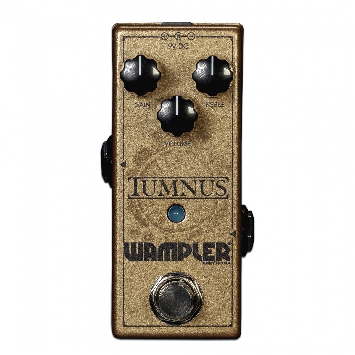 Phơ Overdrive Wampler Tumnus – mặt trên với 3 núm GAIN, TREBLE, VOLUME và đèn LED xanh