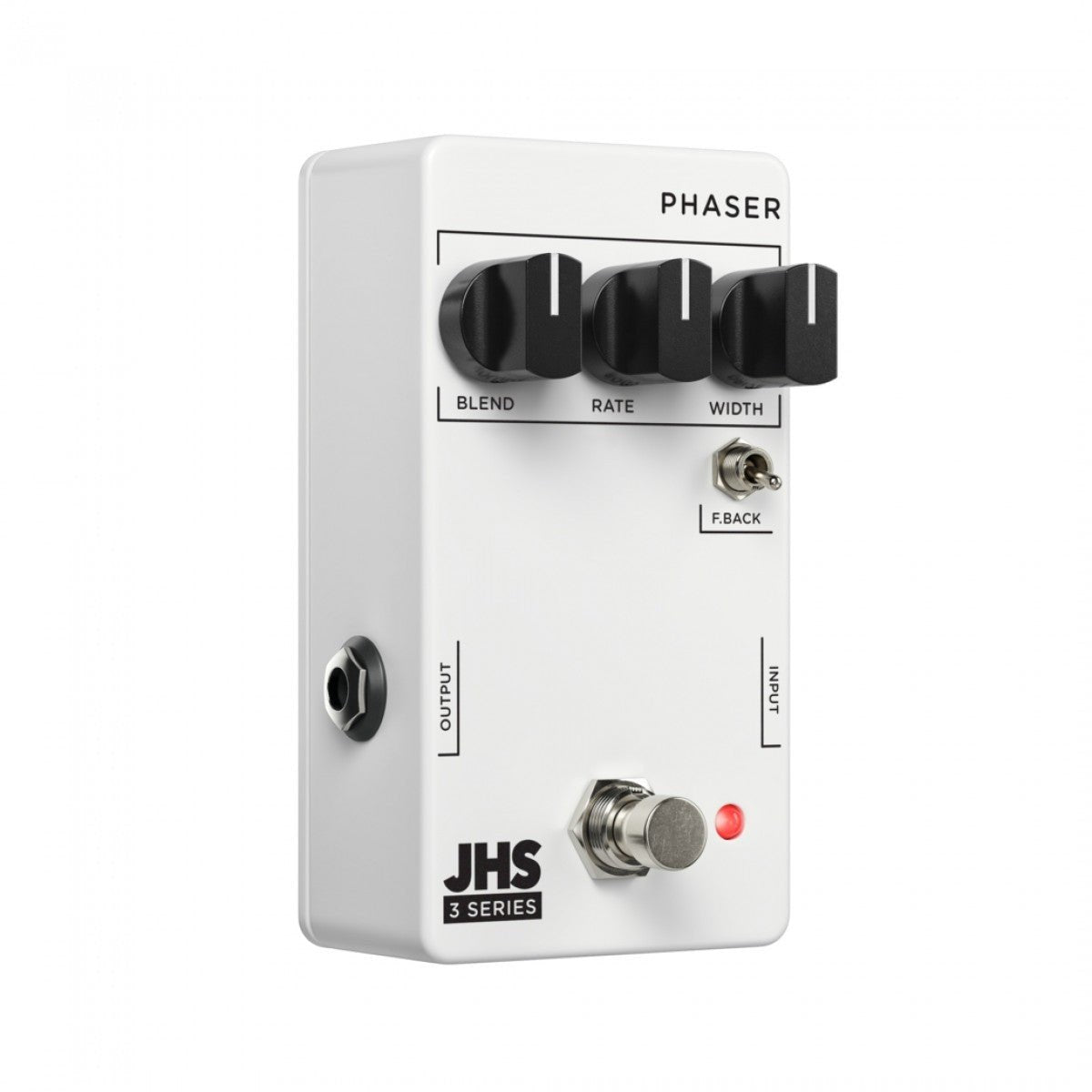 Phơ Phaser JHS Pedals 3 Series Phaser – góc nghiêng 3/4 bên trái, thấy jack OUTPUT ở cạnh trái