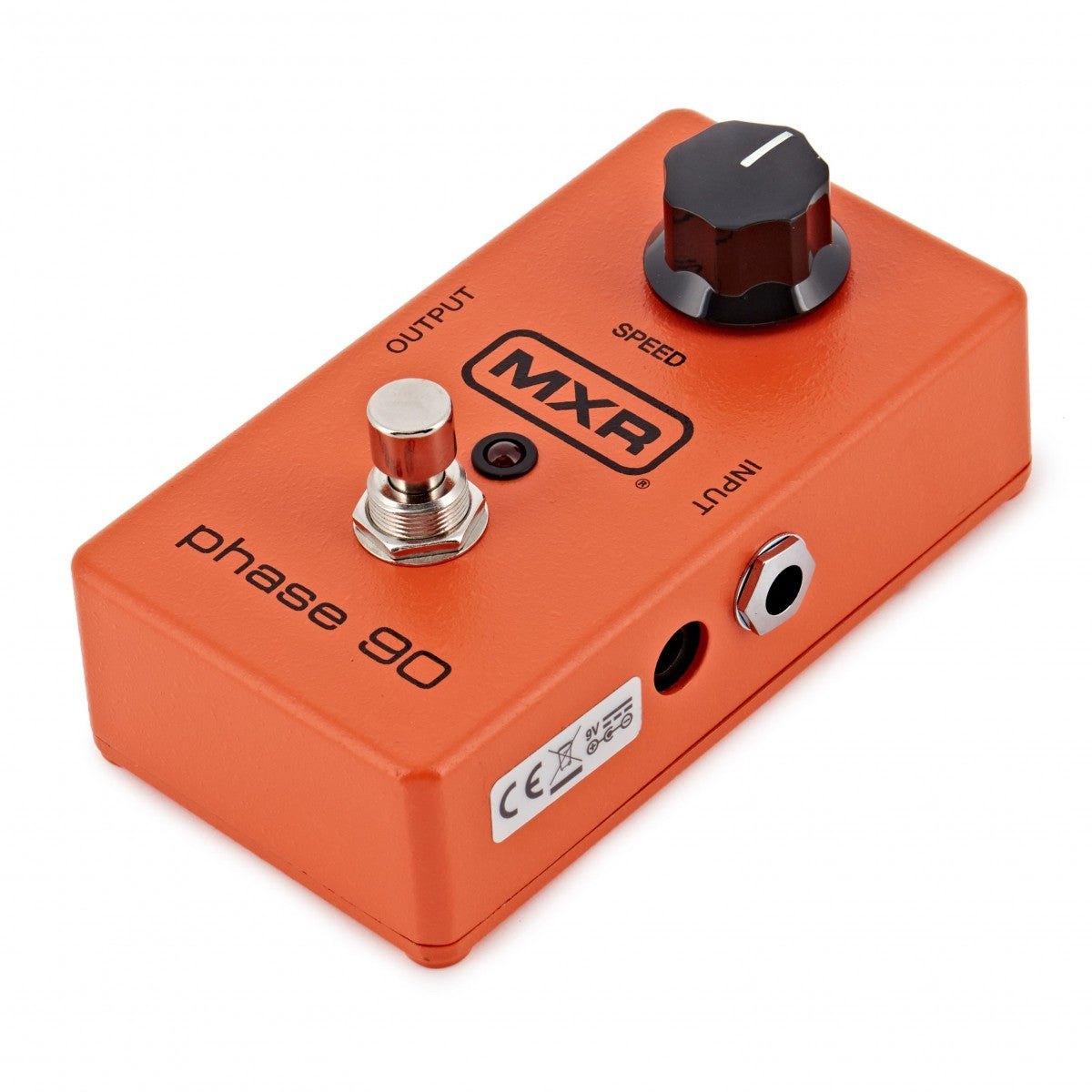 Phơ Phaser MXR M101 Phase 90 – góc nghiêng bên phải, thấy cổng INPUT và jack nguồn DC
