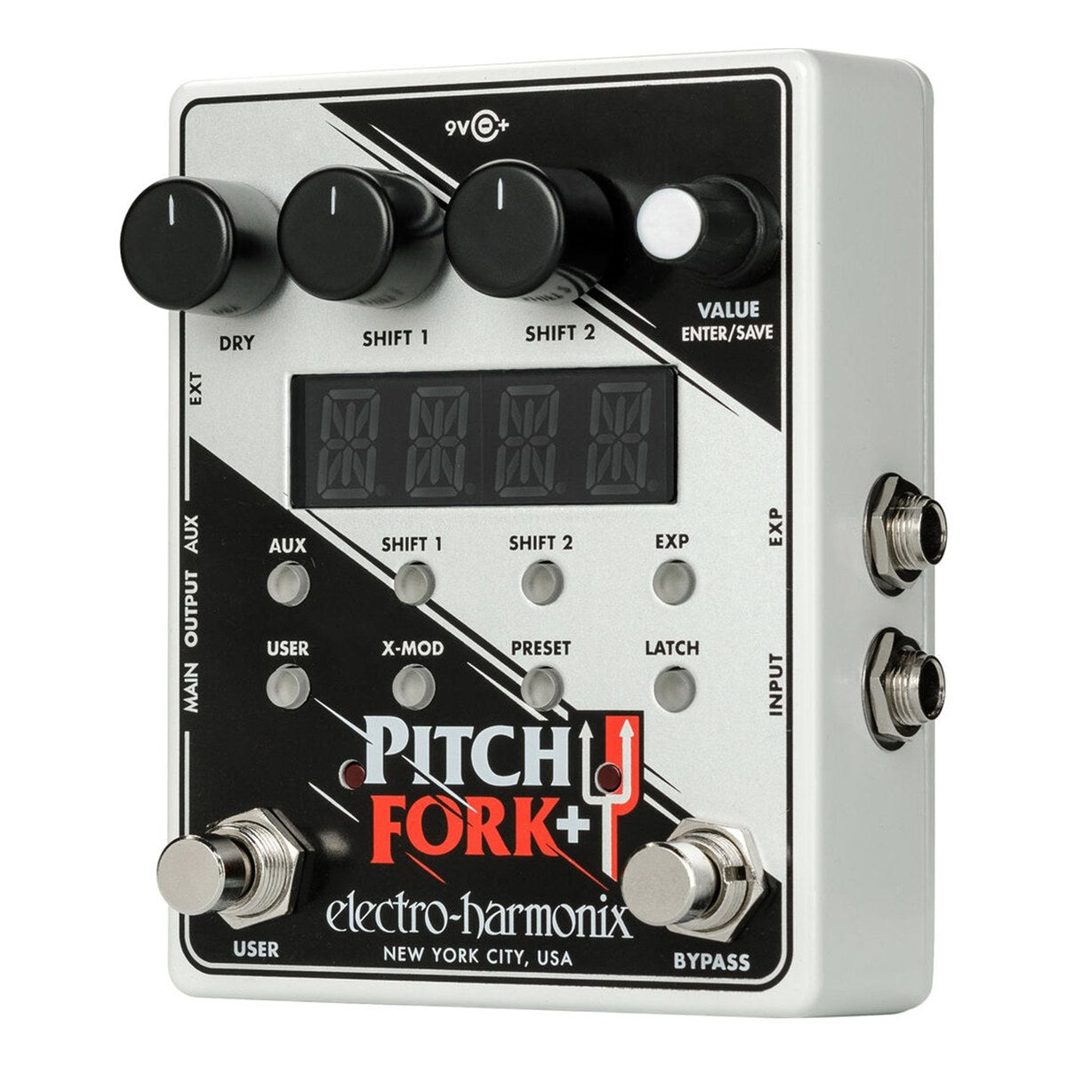 Phơ Pitch Shifter Electro-Harmonix Pitch Fork+ Polyphonic Pitch Shifter – Góc nghiêng phải Pitch Fork+ thấy jack EXP và INPUT