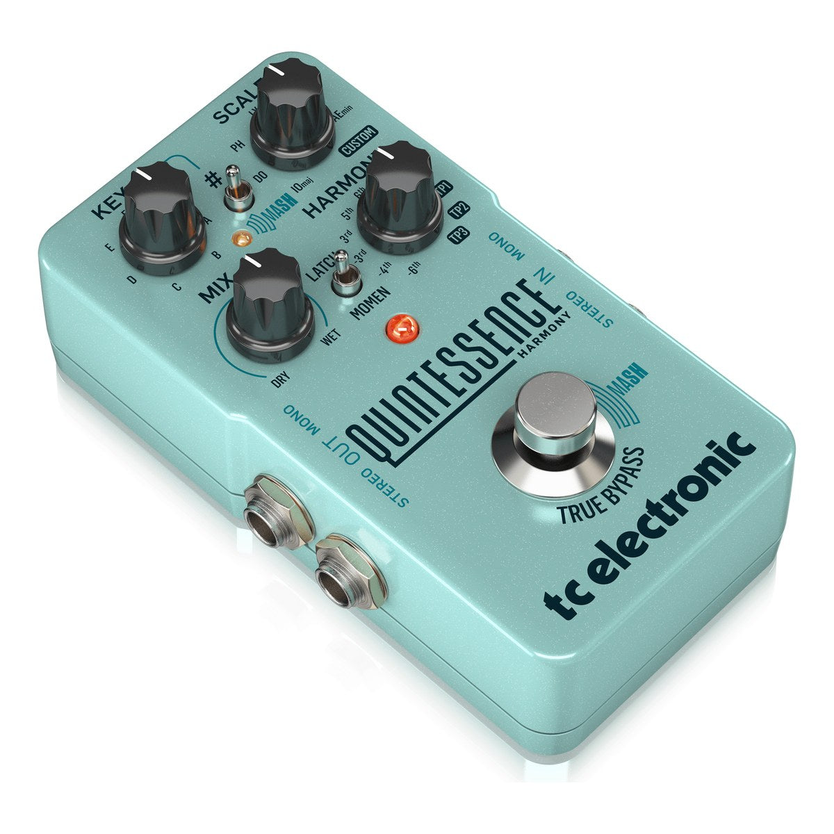 Phơ Pitch Shifter TC Electronic Quintessence Harmony - góc nghiêng trái Quintessence Harmony thấy hai jack OUT MONO, STEREO