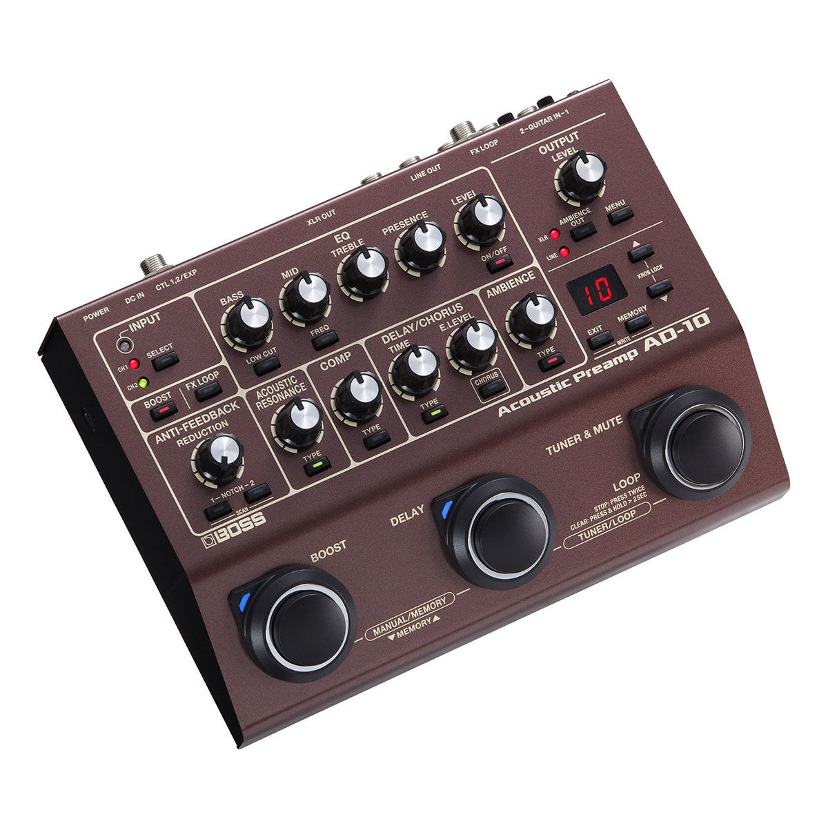 Phơ Preamp Acoustic BOSS AD-10 Acoustic Preamp – BOSS AD-10 nhìn nghiêng từ bên trái