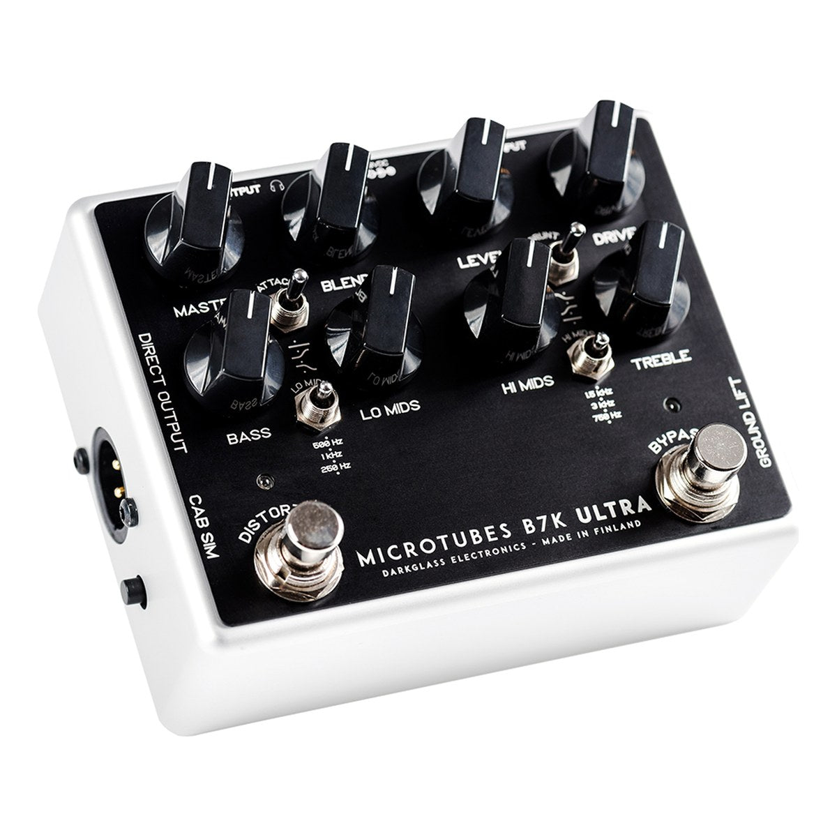 Phơ Preamp Bass Darkglass Microtubes B7K Ultra V2 Aux In - góc nghiêng trái thấy cổng XLR DIRECT OUTPUT và công tắc CAB SIM bên hông