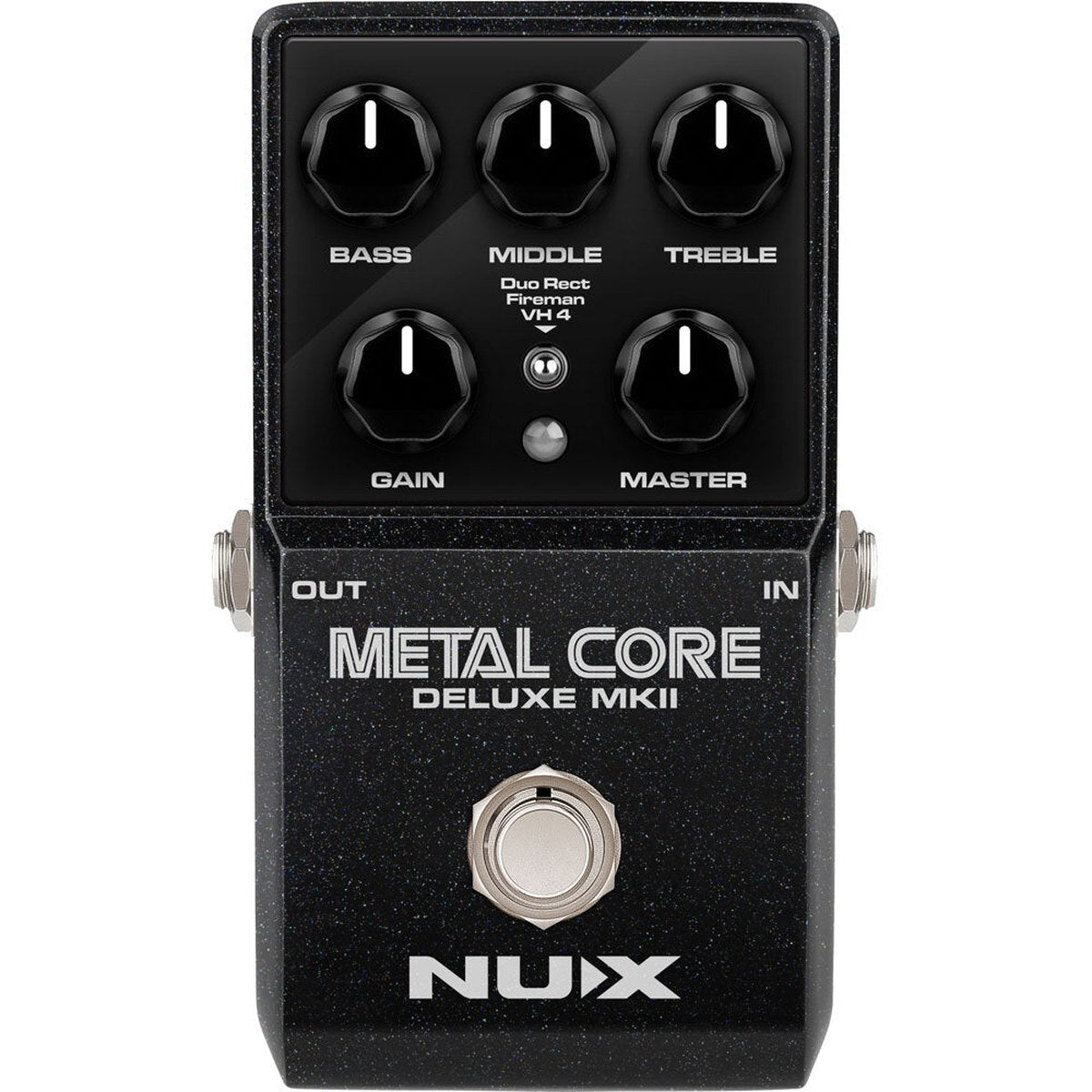 Phơ Preamp NUX Metal Core Deluxe MKII – NUX Metal Core Deluxe MKII mặt trên: núm BASS, MIDDLE, TREBLE, GAIN, MASTER và công tắc chọn Duo Rect / Fireman / VH4
